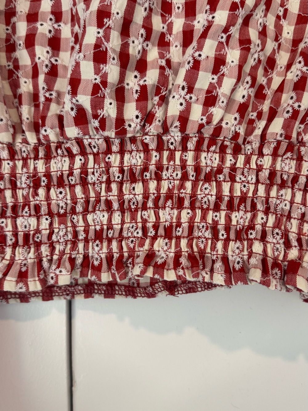 CLOSET CLEAN OUT: Red Gingham Crop Wrap Top with Button Front - Picture 4 of 5